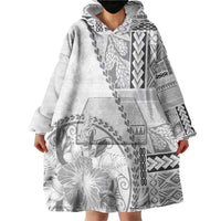 Samoa Siapo Elegant Wearable Blanket Hoodie Hibiscus White Motifs - Polynesian Pride
