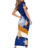 Personalized Marshall Islands Family Matching Short Sleeve Bodycon Dress and Hawaiian Shirt Manit Day Coat Of Arms With Polynesian Turtle LT05 - Polynesian Pride