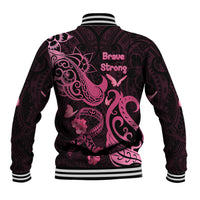 Breast Cancer Awareness Baseball Jacket Ribbon Polynesian Pattern Black Version LT05 - Polynesian Pride