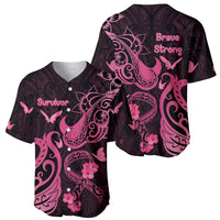 Breast Cancer Awareness Baseball Jersey Ribbon Polynesian Pattern Black Version LT05 - Polynesian Pride