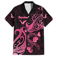 Breast Cancer Awareness Family Matching Off Shoulder Long Sleeve Dress and Hawaiian Shirt Ribbon Polynesian Pattern Black Version LT05 Dad's Shirt - Short Sleeve Black - Polynesian Pride