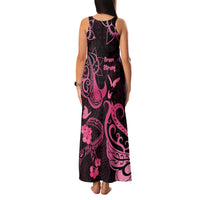Breast Cancer Awareness Family Matching Tank Maxi Dress and Hawaiian Shirt Ribbon Polynesian Pattern Black Version LT05 - Polynesian Pride