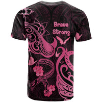 Breast Cancer Awareness T Shirt Ribbon Polynesian Pattern Black Version LT05 - Polynesian Pride