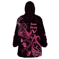 Breast Cancer Awareness Wearable Blanket Hoodie Ribbon Polynesian Pattern Black Version LT05 - Polynesian Pride