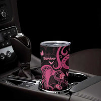 Personalised Breast Cancer Awareness Tumbler Cup Ribbon Polynesian Pattern Black Version