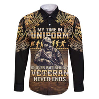 Polynesia Veterans Day Family Matching Long Sleeve Bodycon Dress and Hawaiian Shirt Thank You Veterans Polynesian Pattern LT05 Dad's Shirt - Long Sleeve Gold - Polynesian Pride