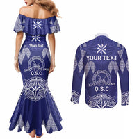 Personalised Queen Salote College Centenary Couples Matching Mermaid Dress and Long Sleeve Button Shirt Tongan Kupesi Pattern - Polynesian Pride