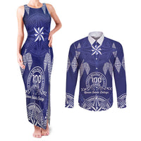 Personalised Queen Salote College Centenary Couples Matching Tank Maxi Dress and Long Sleeve Button Shirt Tongan Kupesi Pattern - Polynesian Pride