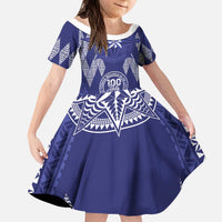 Personalised Queen Salote College Centenary Kid Short Sleeve Dress Tongan Kupesi Pattern - Polynesian Pride
