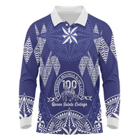 Personalised Queen Salote College Centenary Long Sleeve Polo Shirt Tongan Kupesi Pattern - Polynesian Pride