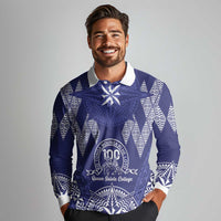 Personalised Queen Salote College Centenary Long Sleeve Polo Shirt Tongan Kupesi Pattern - Polynesian Pride
