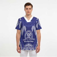 Personalised Queen Salote College Centenary Scrub Top Tongan Kupesi Pattern - Polynesian Pride