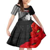 Pearl Harbor Remembrance Day Family Matching Off Shoulder Long Sleeve Dress and Hawaiian Shirt USS Arizona In Memory With Polynesian Pattern LT05 Daughter's Dress Black - Polynesian Pride