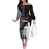 Pearl Harbor Remembrance Day Family Matching Off Shoulder Long Sleeve Dress and Hawaiian Shirt USS Arizona In Memory With Polynesian Pattern LT05 Mom's Dress Black - Polynesian Pride