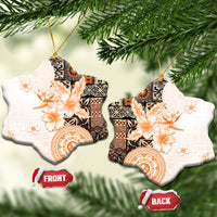 Fiji Ceramic Ornament Masi Tapa Pattern Brown LT05 Snow Flake Brown - Polynesian Pride
