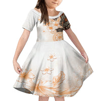Fiji Kid Short Sleeve Dress Masi Tapa Pattern Brown LT05 KID Brown - Polynesian Pride