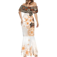 Fiji Mermaid Dress Masi Tapa Pattern Brown LT05 - Polynesian Pride
