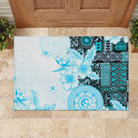 Fiji Rubber Doormat Masi Tapa Pattern Blue LT05 - Polynesian Pride