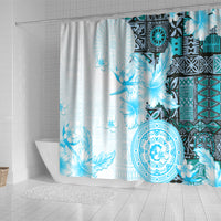 Fiji Shower Curtain Masi Tapa Pattern Blue LT05 - Polynesian Pride