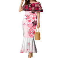 Fiji Family Matching Mermaid Dress and Hawaiian Shirt Masi Tapa Pattern Red LT05 Mom's Dress Red - Polynesian Pride