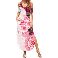 Fiji Summer Maxi Dress Masi Tapa Pattern Red LT05 Women Red - Polynesian Pride