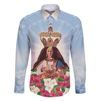 Guam Patroness Family Matching Long Sleeve Bodycon Dress and Hawaiian Shirt The Legend Santa Marian Kamalen LT05 Dad's Shirt - Long Sleeve Blue - Polynesian Pride