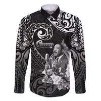 Guam MLK Day Family Matching Off The Shoulder Long Sleeve Dress and Hawaiian Shirt The Legacy Of MLK LT05 Dad's Shirt - Long Sleeve Black - Polynesian Pride
