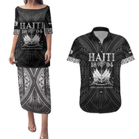 Haiti 1804 Couples Matching Puletasi and Hawaiian Shirt Polynesian Silver Neg Maron