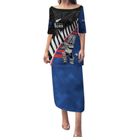 Custom New Zealand Auckland Cricket Family Matching Puletasi and Hawaiian Shirt With Maori Pattern LT05 Mom's Dress Blue - Polynesian Pride