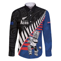 Custom New Zealand Auckland Cricket Family Matching Summer Maxi Dress and Hawaiian Shirt With Maori Pattern LT05 Dad's Shirt - Long Sleeve Blue - Polynesian Pride