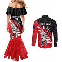 Custom New Zealand Canterbury Cricket Couples Matching Mermaid Dress and Long Sleeve Button Shirt With Maori Pattern LT05 - Polynesian Pride
