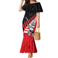 Custom New Zealand Canterbury Cricket Family Matching Mermaid Dress and Hawaiian Shirt With Maori Pattern LT05 Mom's Dress Red - Polynesian Pride