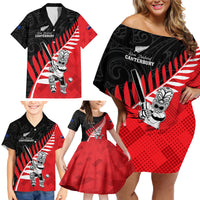 Custom New Zealand Canterbury Cricket Family Matching Off Shoulder Short Dress and Hawaiian Shirt With Maori Pattern LT05 - Polynesian Pride