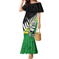 Custom New Zealand Central Districts Cricket Family Matching Mermaid Dress and Hawaiian Shirt With Maori Pattern LT05 Mom's Dress Green - Polynesian Pride