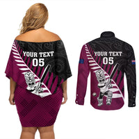 Custom New Zealand Northern Districts Cricket Couples Matching Off Shoulder Short Dress and Long Sleeve Button Shirt With Maori Pattern LT05 - Polynesian Pride
