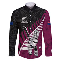 Custom New Zealand Northern Districts Cricket Family Matching Off Shoulder Short Dress and Hawaiian Shirt With Maori Pattern LT05 Dad's Shirt - Long Sleeve Maroon - Polynesian Pride
