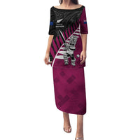 Custom New Zealand Northern Districts Cricket Puletasi With Maori Pattern LT05 Long Dress Maroon - Polynesian Pride