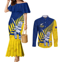Custom New Zealand Otago Cricket Couples Matching Mermaid Dress and Long Sleeve Button Shirt With Maori Pattern LT05 Yellow - Polynesian Pride