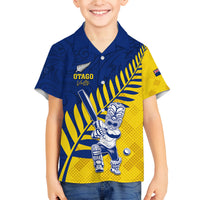 Custom New Zealand Otago Cricket Family Matching Off Shoulder Short Dress and Hawaiian Shirt With Maori Pattern LT05 Son's Shirt Yellow - Polynesian Pride