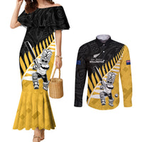 Custom New Zealand Wellington Cricket Couples Matching Mermaid Dress and Long Sleeve Button Shirt With Maori Pattern LT05 Yellow - Polynesian Pride