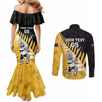 Custom New Zealand Wellington Cricket Couples Matching Mermaid Dress and Long Sleeve Button Shirt With Maori Pattern LT05 - Polynesian Pride