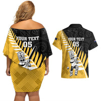 Custom New Zealand Wellington Cricket Couples Matching Off Shoulder Short Dress and Hawaiian Shirt With Maori Pattern LT05 - Polynesian Pride