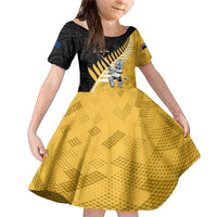 Custom New Zealand Wellington Cricket Family Matching Mermaid Dress and Hawaiian Shirt With Maori Pattern LT05 Daughter's Dress Yellow - Polynesian Pride