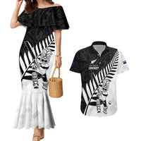 Custom New Zealand Cricket Couples Matching Mermaid Dress and Hawaiian Shirt With Maori Pattern LT05 Black - Polynesian Pride