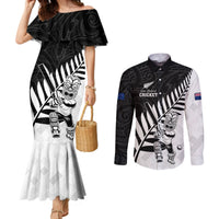 Custom New Zealand Cricket Couples Matching Mermaid Dress and Long Sleeve Button Shirt With Maori Pattern