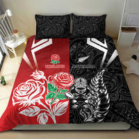 New Zealand And England Rugby Bedding Set Maori Tiki With Red Rose Together