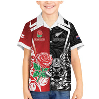 New Zealand And England Rugby Custom Family Matching Mermaid Dress and Hawaiian Shirt Maori Tiki With Red Rose Together