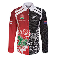 New Zealand And England Rugby Custom Family Matching Summer Maxi Dress and Hawaiian Shirt Maori Tiki With Red Rose Together