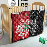 New Zealand And England Rugby Quilt Maori Tiki With Red Rose Together