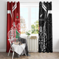 New Zealand And England Rugby Window Curtain Maori Tiki With Red Rose Together